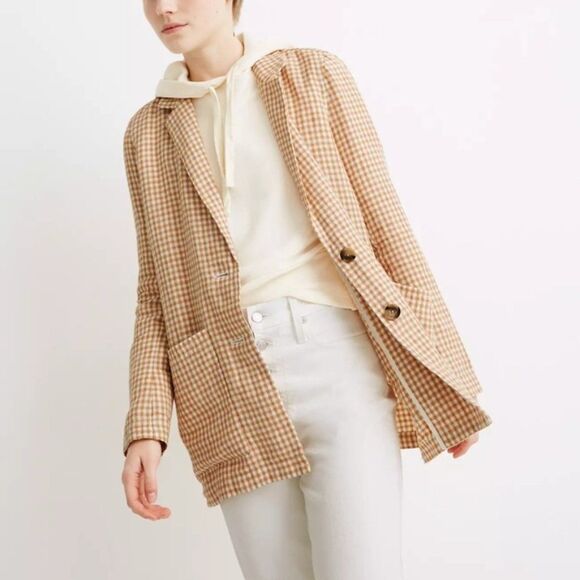 NWT MADEWELL Linen Dorset Blazer Gingham Check L